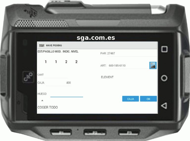 Sistema de gestión de almacenes SGA SACA realizando una recogida por oleadas con la aplicación nativa para terminales móviles android
